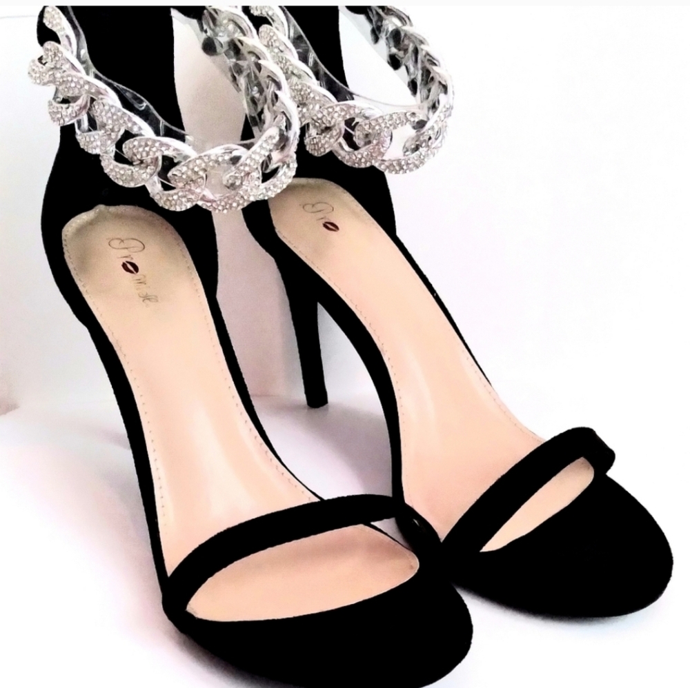 Black and Silver High Heels with Chain Detail